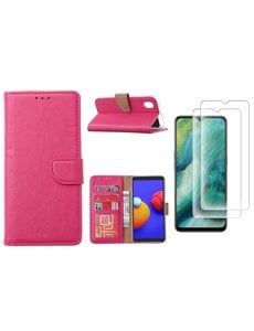 Ntech Samsung Galaxy A01 Core Hoesje met Pasjeshouder booktype case / wallet cover Pink - Samsung Galaxy A01 Core 2 pack Screenprotector / tempered glass