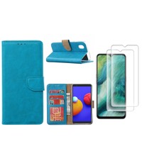 Ntech Samsung Galaxy A01 Core Hoesje met Pasjeshouder booktype case / wallet cover Turquoise - Samsung Galaxy A01 Core 2 pack Screenprotector / tempered glass