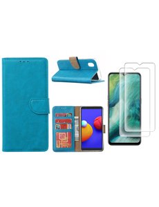 Ntech Samsung Galaxy A01 Core Hoesje met Pasjeshouder booktype case / wallet cover Turquoise - Samsung Galaxy A01 Core 2 pack Screenprotector / tempered glass