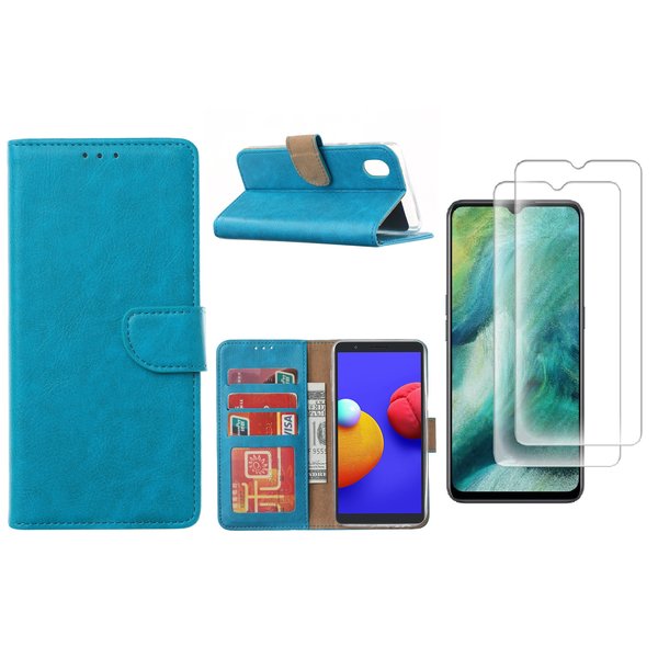 Ntech Hoesje Geschikt Voor Samsung Galaxy A01 Core Hoesje met Pasjeshouder booktype case / wallet cover Turquoise  2 pack Screenprotector / tempered glass