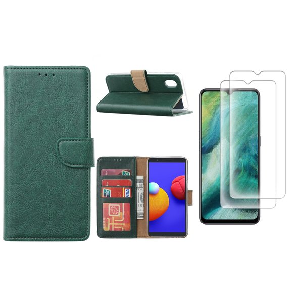 Ntech Hoesje Geschikt Voor Samsung Galaxy A01 Core Hoesje met Pasjeshouder booktype case / wallet cover Groen  2 pack Screenprotector / tempered glass