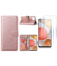 Ntech Samsung Galaxy A42 5G hoesje bookcase Rose Goud - Samsung Galaxy A42 wallet case portemonnee - A42 book case hoes cover - 2X screenprotector / tempered glass
