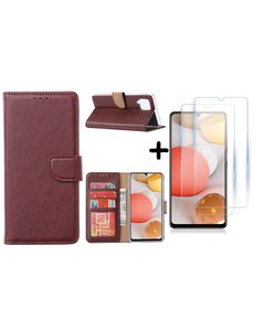 Ntech Samsung Galaxy A42 5G hoesje bookcase Bordeaux - Samsung Galaxy A42 wallet case portemonnee - A42 book case hoes cover - 2X screenprotector / tempered glass