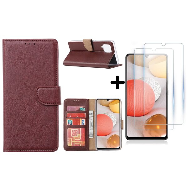 Ntech Hoesje Geschikt Voor Samsung Galaxy A42 5G hoesje bookcase Bordeaux - Galaxy A42 wallet case portemonnee - A42 book case hoes cover - 2X screenprotector / tempered glass