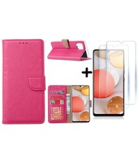 Ntech Samsung Galaxy A42 5G hoesje bookcase Pink - Samsung Galaxy A42 wallet case portemonnee - A42 book case hoes cover - 2X screenprotector / tempered glass