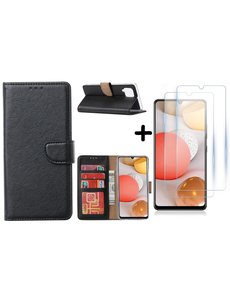 Ntech Samsung Galaxy A42 5G hoesje bookcase Zwart - Samsung Galaxy A42 wallet case portemonnee - A42 book case hoes cover - 2X screenprotector / tempered glass