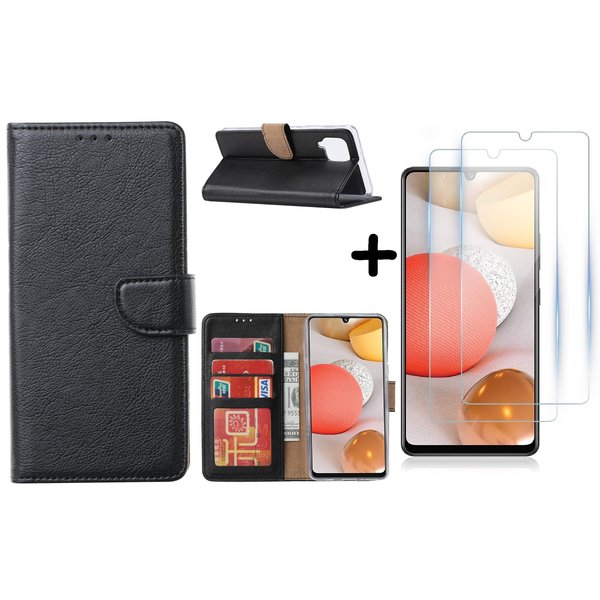 Ntech Hoesje Geschikt Voor Samsung Galaxy A42 5G hoesje bookcase Zwart - Galaxy A42 wallet case portemonnee - A42 book case hoes cover - 2X screenprotector / tempered glass