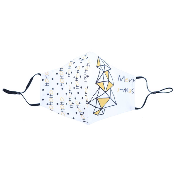Merkloos Mondkapje wasbaar - verstelbaar - 100% Katoen - Wit - Zwart/Geel - Kerstboom