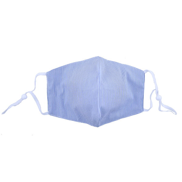 Merkloos Mondkapje wasbaar - verstelbaar - 100% Katoen met ruimte voor Filter - Wit/Blauw - Strepen