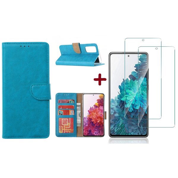 Ntech Hoesje Geschikt Voor Samsung Galaxy S20 FE hoesje - bookcase Turquiose - Galaxy S20 FE wallet case portemonnee hoesje - S20 FE book case hoes cover Met 2X screenprotector / tempered glass