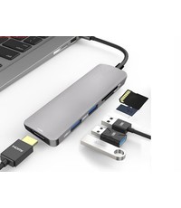 Ntech USB-C Hub Adapter 6-in-1- voor Apple Macbook Pro / Air / iMac / Mac Mini / Google Chromebook / Windows / HP / ASUS / Lenovo - Type-C Kabel naar 4K UHD HDMI Converter - SD Kaart slot - USB 3.0