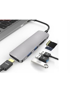 Ntech USB-C Hub Adapter 6-in-1- Type-C Kabel naar 4K UHD HDMI Converter - SD Kaart slot - USB 3.0