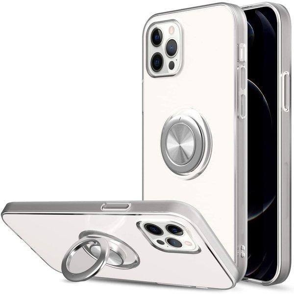 Ntech Hoesje Geschikt voor iPhone 12 Pro Max hoesje Luxe Backcover case Metalen Ring houder - Transparant