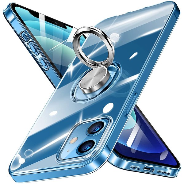 Ntech Hoesje Geschikt voor iPhone 12 Mini Luxe hoesje Backcover case Metalen Ring houder - Transparant