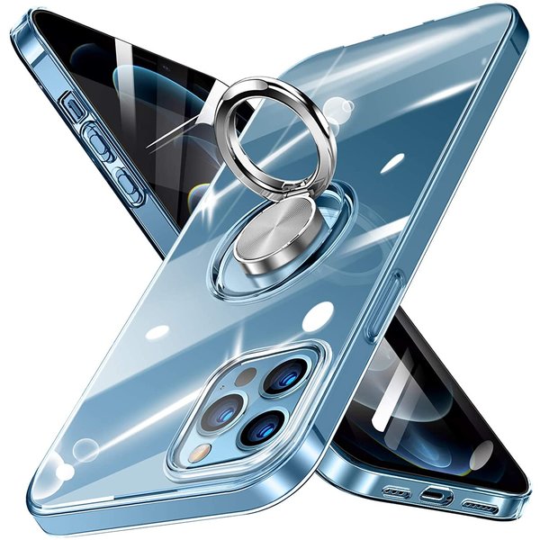 Ntech Hoesje Geschikt voor iPhone 12 / 12 Pro (6.1) Luxe hoesje Backcover case - Metalen Ring houder - Transparant