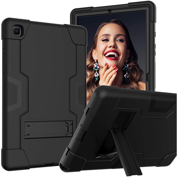 Ntech Hoes Geschikt voor Samsung Galaxy Tab A7 Hoes Shockproof case - 10.4 inch - (2020/2022) - Kickstand Hybride Armor - Zwart