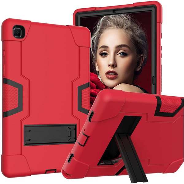 Ntech Hoes Geschikt voor Samsung Galaxy Tab A7 Hoes Shockproof case - 10.4 inch - (2020/2022) - Kickstand Hybride Armor - Rood