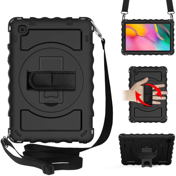 Ntech Hoes Geschikt voor Samsung Galaxy Tab A7 Hoes Kids Case - 10.4 - (2020/2022) - Robuuste Hybridee Armor met Handband - Zwart