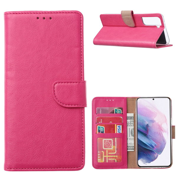 Ntech Hoesje Geschikt Voor Samsung Galaxy S21 Hoesje Geschikt Voor Samsung Galaxy S21 Portemonnee BookCase - Kaarthouder & Magneetlipje Pink