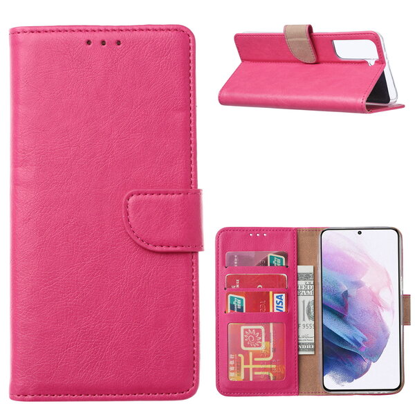 Ntech Hoesje Geschikt Voor Samsung Galaxy S21 Plus Hoesje Geschikt Voor Samsung Galaxy S21 Plus Portemonnee BookCase - Pink