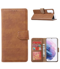 Ntech Samsung Galaxy S21 Ultra Hoesje Portemonnee bookcase met Pasjeshouder Bruin