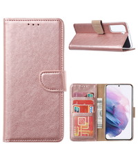 Ntech Samsung Galaxy S21 Ultra Hoesje Portemonnee bookcase met Pasjeshouder Rose Goud