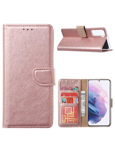 Ntech Samsung Galaxy S21 Ultra Hoesje Portemonnee bookcase met Pasjeshouder Rose Goud