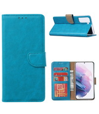 Ntech Samsung Galaxy S21 Ultra Hoesje Portemonnee bookcase met Pasjeshouder Blauw