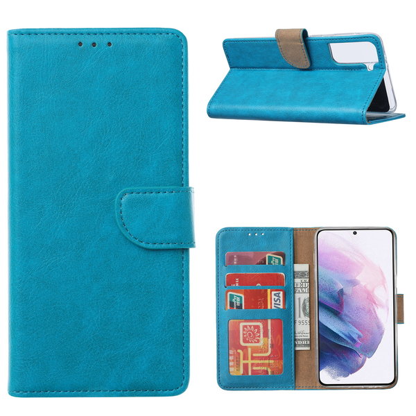 Ntech Hoesje Geschikt Voor Samsung Galaxy S21 Ultra Hoesje Geschikt Voor Samsung Galaxy S21 Ultra Portemonnee bookcase met Pasjeshouder - Blauw