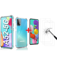 Ntech Samsung Galaxy A52 hoesje Anti Shock Back Case + 2x Glazen Screenprotector / tempered glass