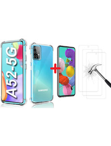 Ntech Samsung Galaxy A52 hoesje Anti Shock Back Case + 2x Glazen Screenprotector / tempered glass