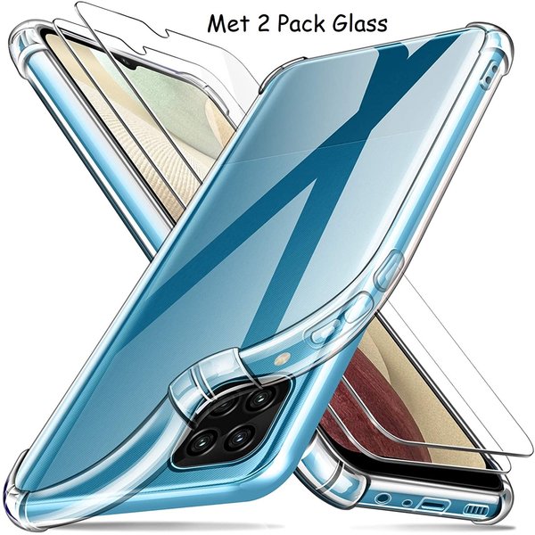 Ntech Geschikt voor Samsung Galaxy A12 siliconen Case - Samsung A12 Shockproof Cover met 2X Secreen Protector