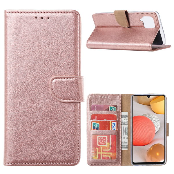 Ntech Hoesje Geschikt Voor Samsung Galaxy A12 Hoesje Geschikt Voor Samsung Galaxy A12 bookcase met Pasjeshouder - Rose Goud