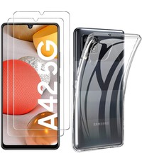 Ntech Samsung Galaxy A42 Hoesje - Samsung A42 Transparant TPU Backcover Met 2pack glazen Screenprotector