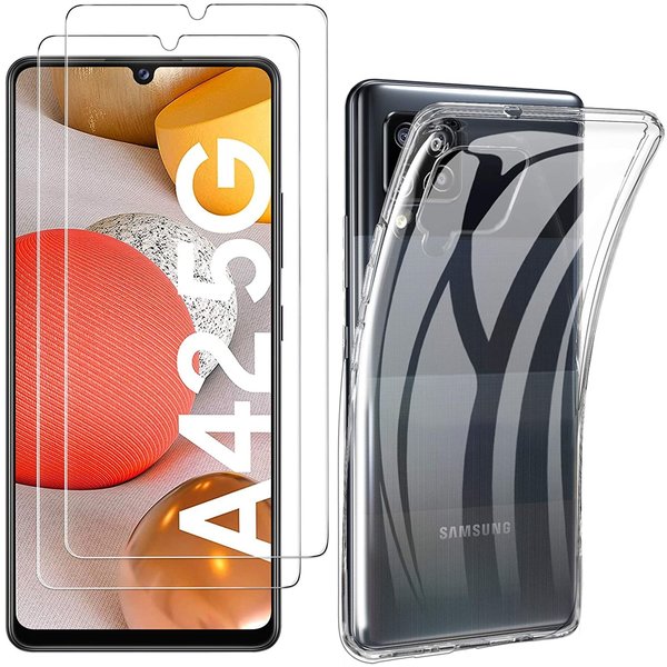 Ntech Hoesje Geschikt Voor Samsung Galaxy A42 Hoesje Geschikt Voor Samsung Galaxy A42 Transparant TPU Backcover Met 2pack glazen Screenprotector