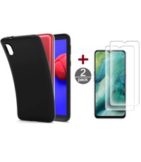 Ntech Samsung Galaxy A01 Core Hoesje Zwart siliconen backcover TPU Back case met Samsung Galaxy A01 Core met Screenprotector Glazen 2 stuks