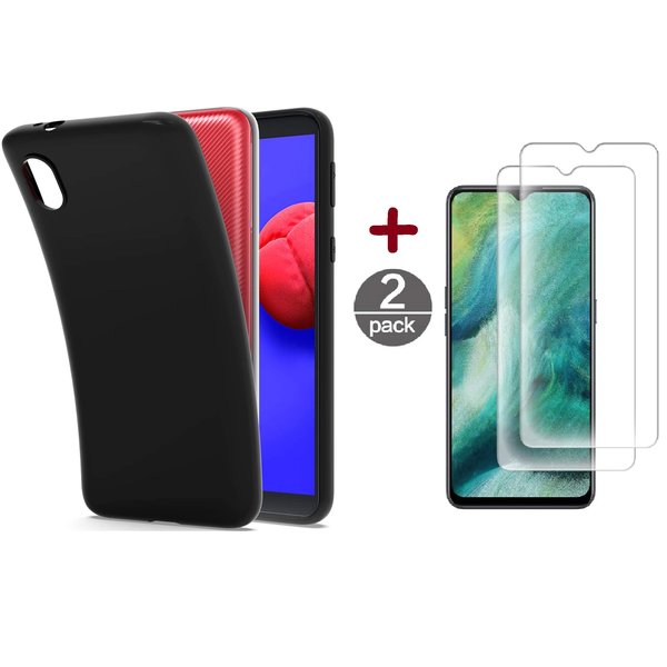 Ntech  Hoesje Geschikt Voor Samsung Galaxy A01 Core Hoesje Zwart siliconen backcover TPU Back case met Galaxy A01 Core met Screenprotector Glazen 2 stuks