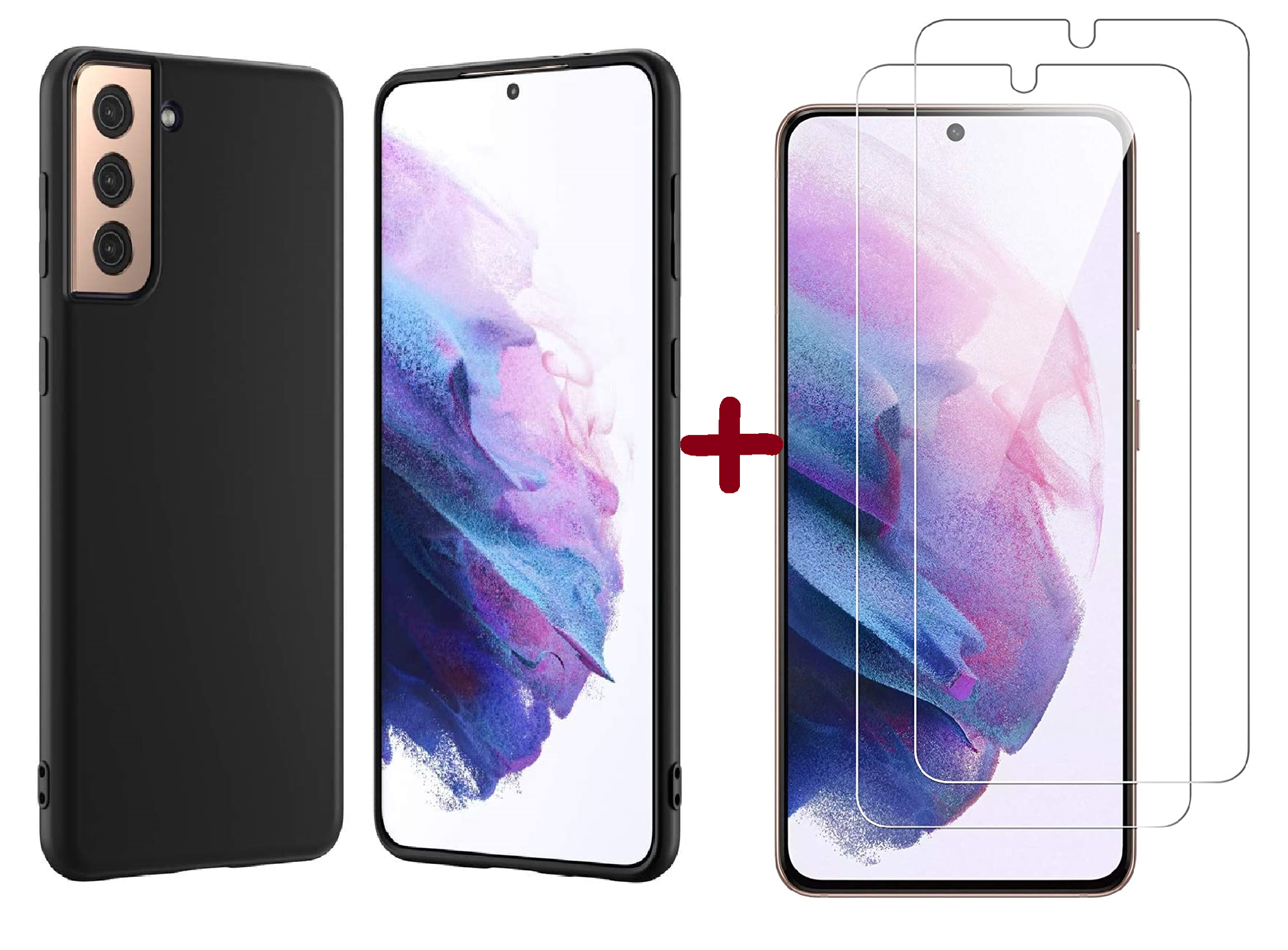 Samsung Galaxy S21 Plus Hoesje Zwart Siliconen Case Galaxy S21 Plus Backcover Soft Tpu Case Met Samsung S21 Plus Tempered Glass Screen Protector 2 Pack Phonecompleet Nl