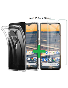 Ntech Nokia 5.3 Hoesje Transparant siliconen case Nokia 5.3 Ultra dunne Backcover TPU hoesje + Nokia 5.3 2 Stuks Glazen Screenprotector