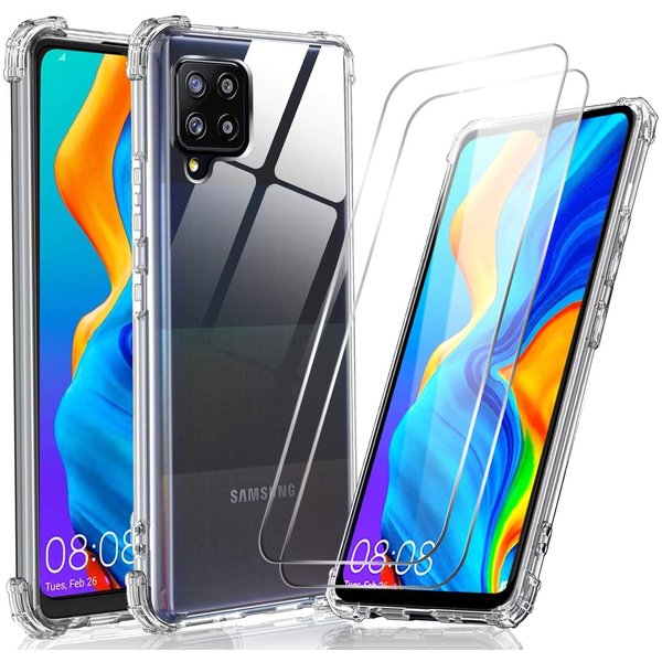 Ntech Hoesje Geschikt Voor Samsung Galaxy A42 5G hoesje ShockProof Back Case anti Shock Cover + Galaxy A42 Glazen Screenprotector / 2X tempered glass