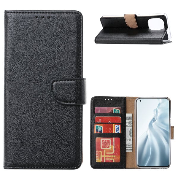Ntech Hoesje Geschikt voor Xiaomi Mi 11 Hoesje - Mi 11 bookcase cover met Pasjeshouder - Zwart