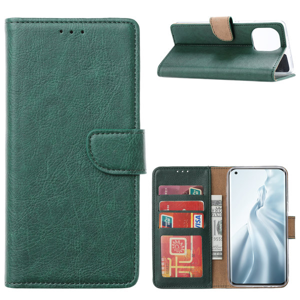 Ntech Hoesje Geschikt voor Xiaomi Mi 11 Hoesje - Mi 11 bookcase cover met Pasjeshouder - Groen