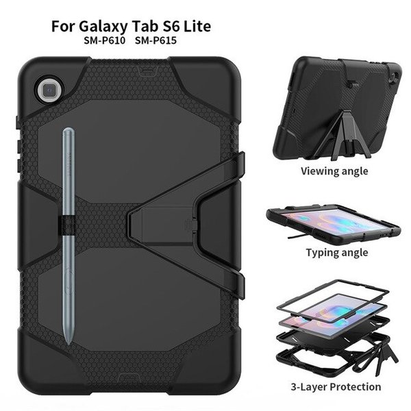 Ntech  Hoesje Geschikt Voor Samsung Galaxy Tab S6 Lite Hoes / Tab S6 lite 2024 hoes Extreme protectie Army Backcover hoesje Zwart