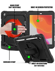 Ntech iPad 2020 hoes Kids case (2019 / 2020 / 2021) - iPad 10.2 Robuuste Hybride hoesje Armor cover met Handband - Zwart
