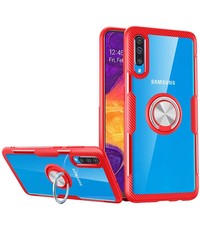 Ntech Samsung Galaxy A50/A50s Luxe backcover Hoesje en Metalen Ring Houder - Rood