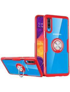 Ntech Samsung Galaxy A50/A50s Luxe backcover Hoesje en Metalen Ring Houder - Rood