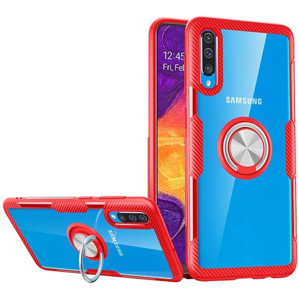 Ntech Hoesje Geschikt Voor Samsung Galaxy A50/A50s Luxe backcover Hoesje en Metalen Ring Houder - Rood