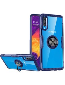 Ntech Samsung Galaxy A50/A50s Luxe Backcover Hoesje & Metalen Ring houder - Blauw