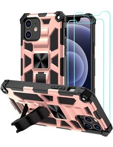 Ntech Apple iPhone 12 / 12 Pro Hoesje Military Grade Invisible Built-in Kickstand and Metal Plate