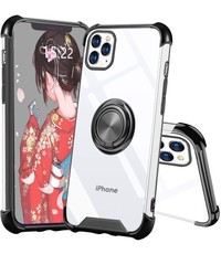 Ntech iPhone 12 Pro Max hoesje met Ringhouder Verstevigde hoeken Transparant/Zwart